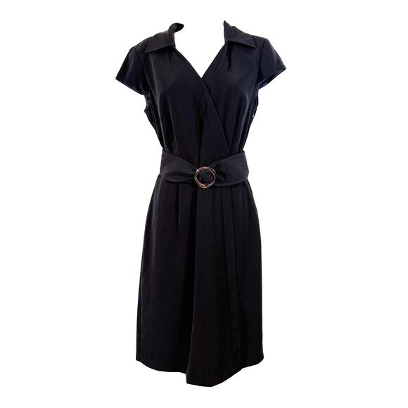 Tahari Arthur S. Levine Belted Black Cap Sleeve Wrap Dress Size 8 NWOT - Picture 1 of 6